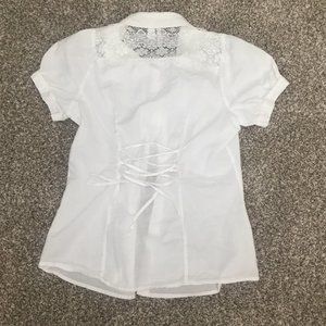 White Button Down Corset Detail Button Up Shirt